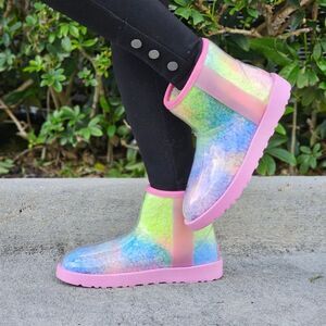 Womens Clear Multi Color Ankle Comfort Boots